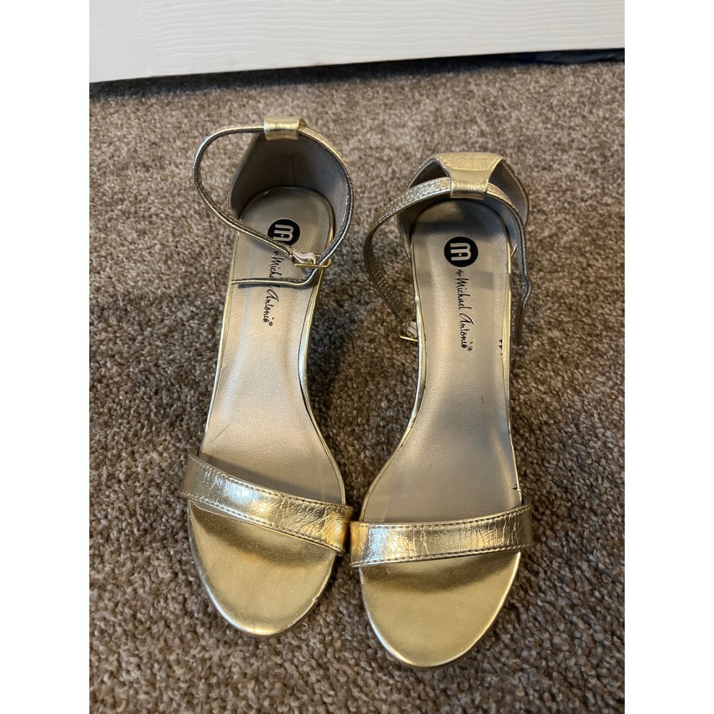 Michael Antonio Womens Gold Metallic Ankle Strap Stiletto Heels Shoes Size 7